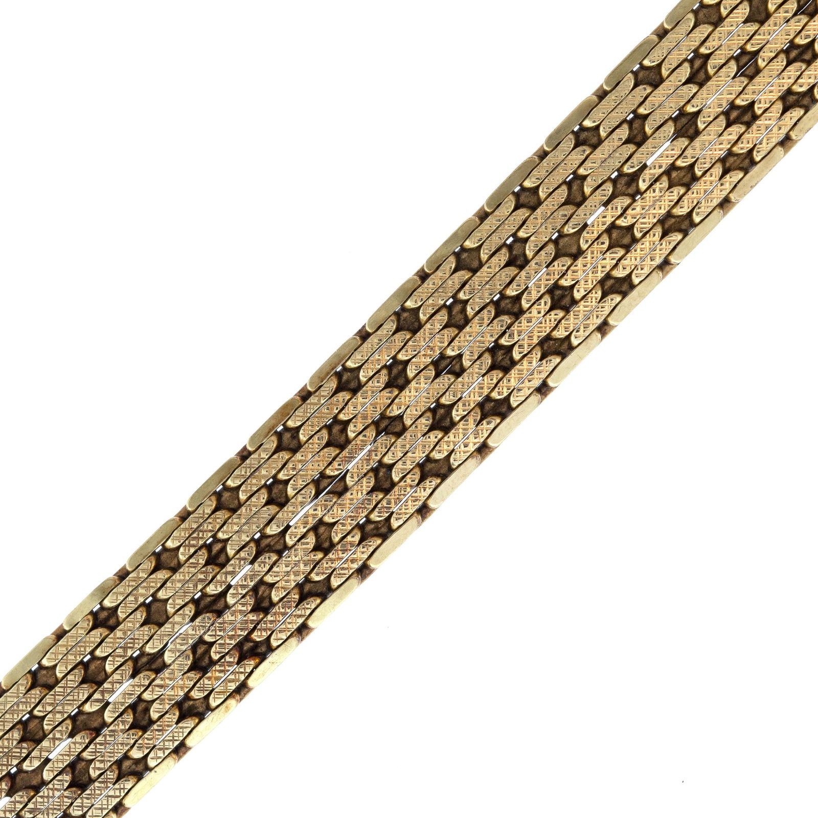 14K GOLD FLAT BRICK LINK BRACELET. - 2