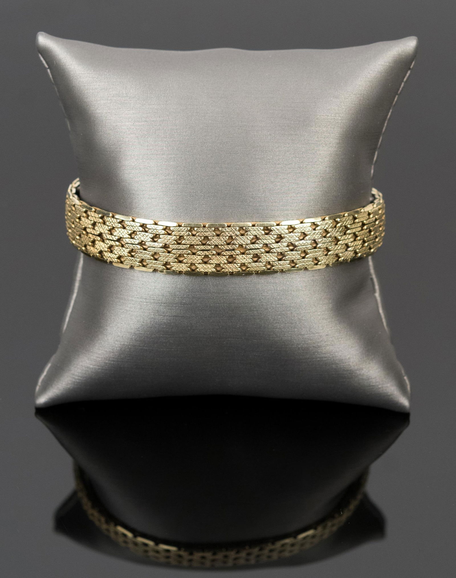 14K GOLD FLAT BRICK LINK BRACELET. - 5