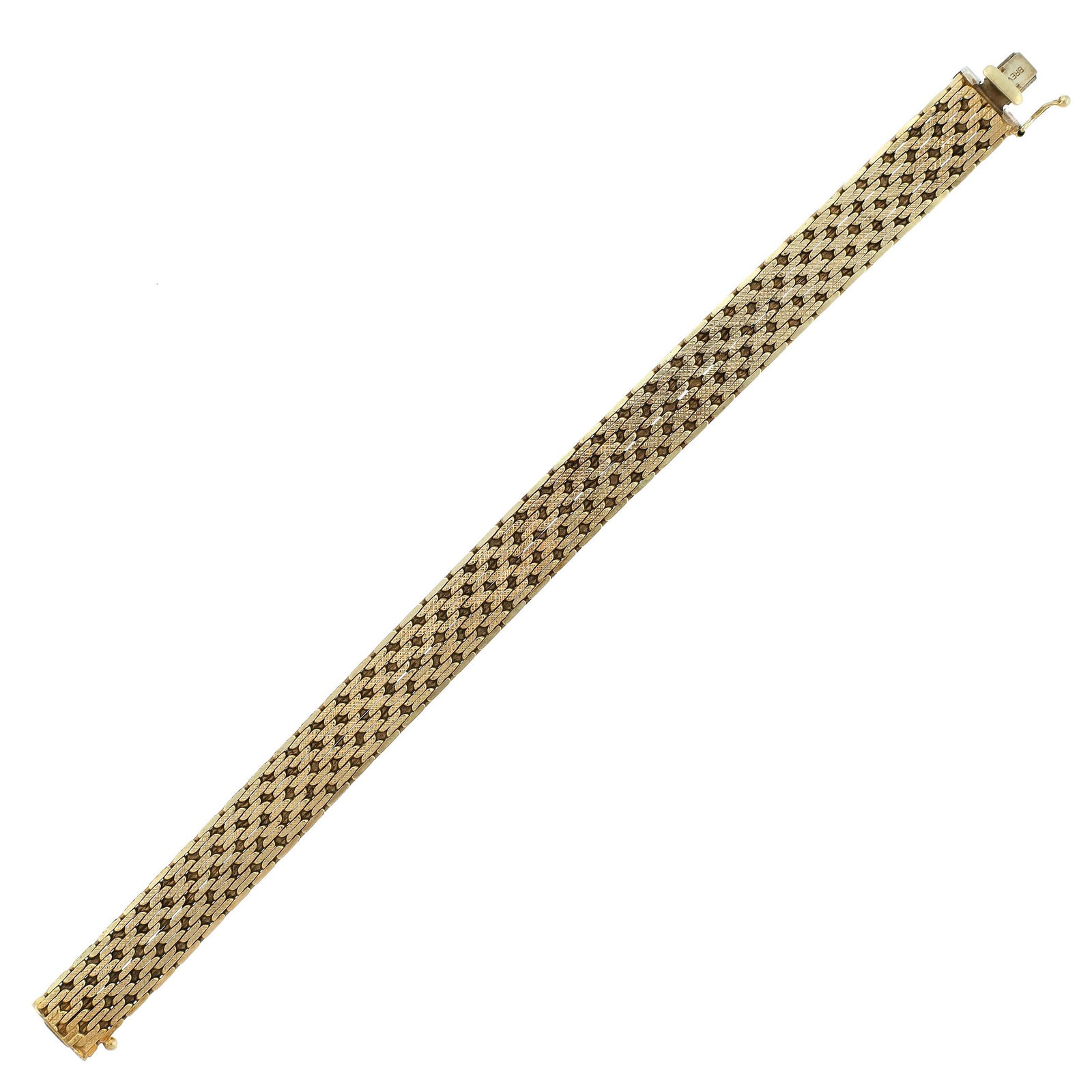 14K GOLD FLAT BRICK LINK BRACELET. - 6