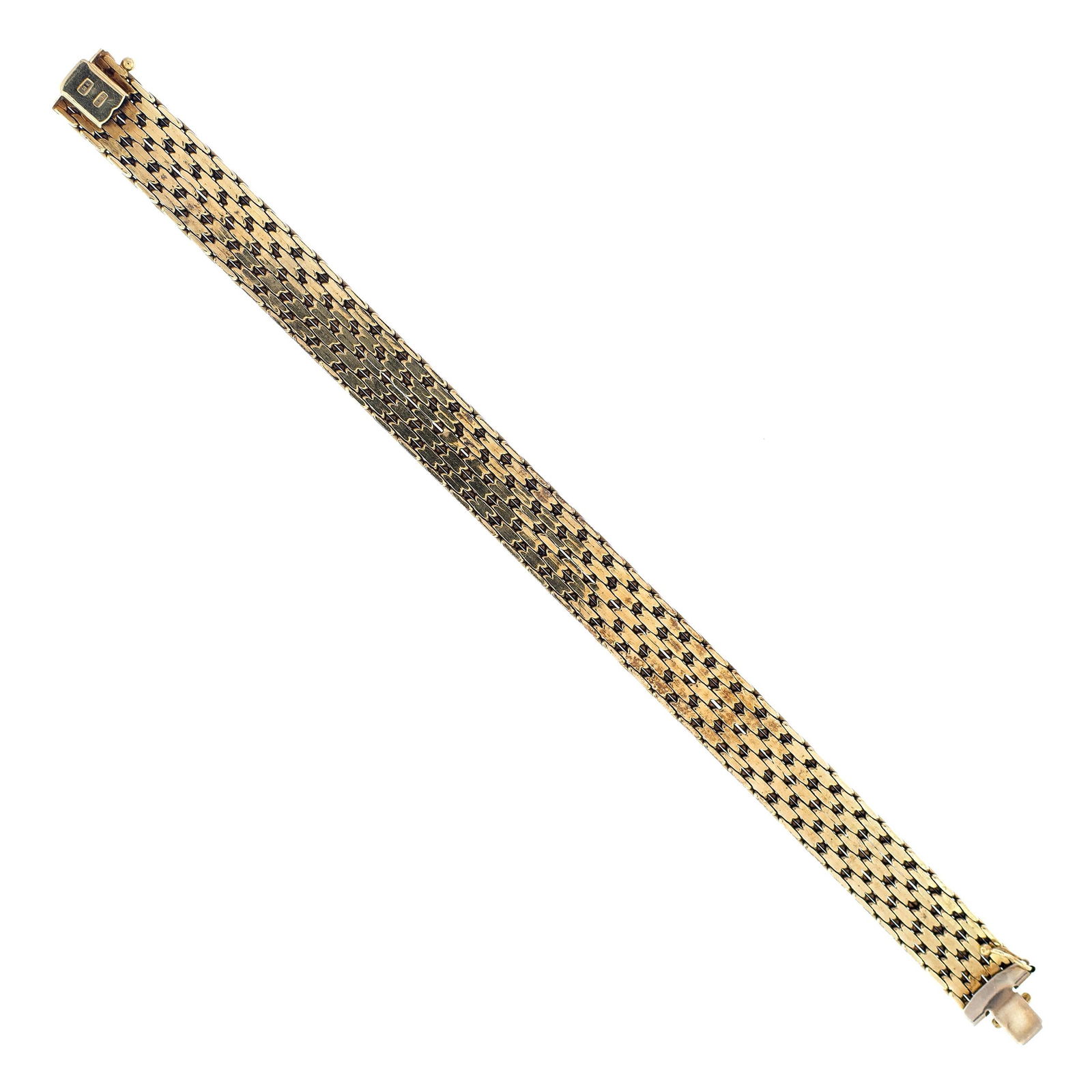 14K GOLD FLAT BRICK LINK BRACELET. - 7