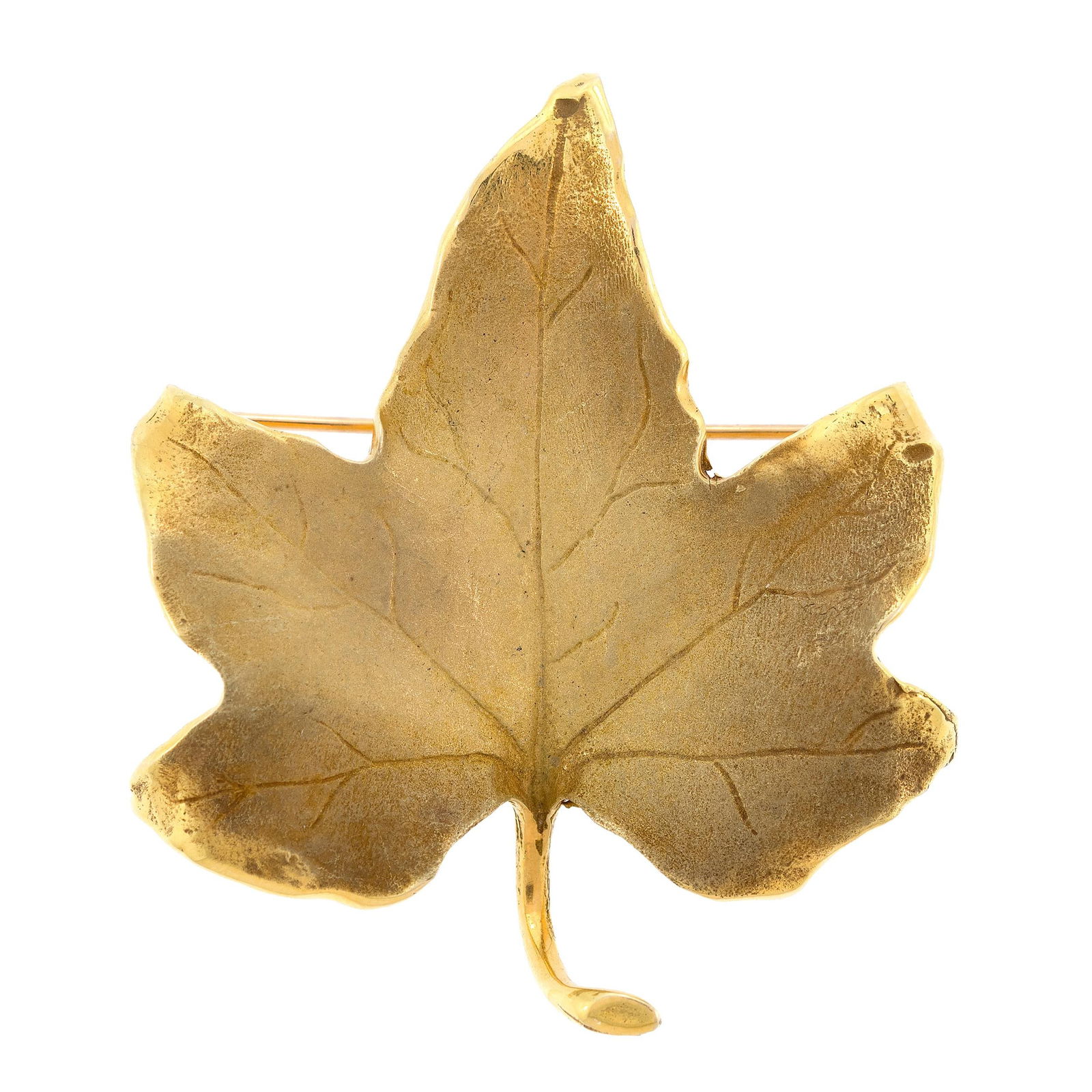 14K YELLOW GOLD MAPLE LEAF PIN.: A 14k yellow gold (stamped) maple leaf pin, 2 inches long, 15 grams.