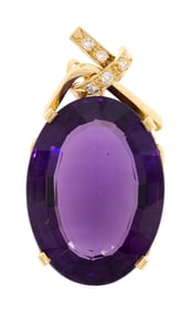 18K GOLD AMETHYST & DIAMOND PIN/PENDANT.