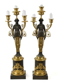 PR. 19TH C. EMPIRE STYLE CARYATID FORM CANDELABRAS.