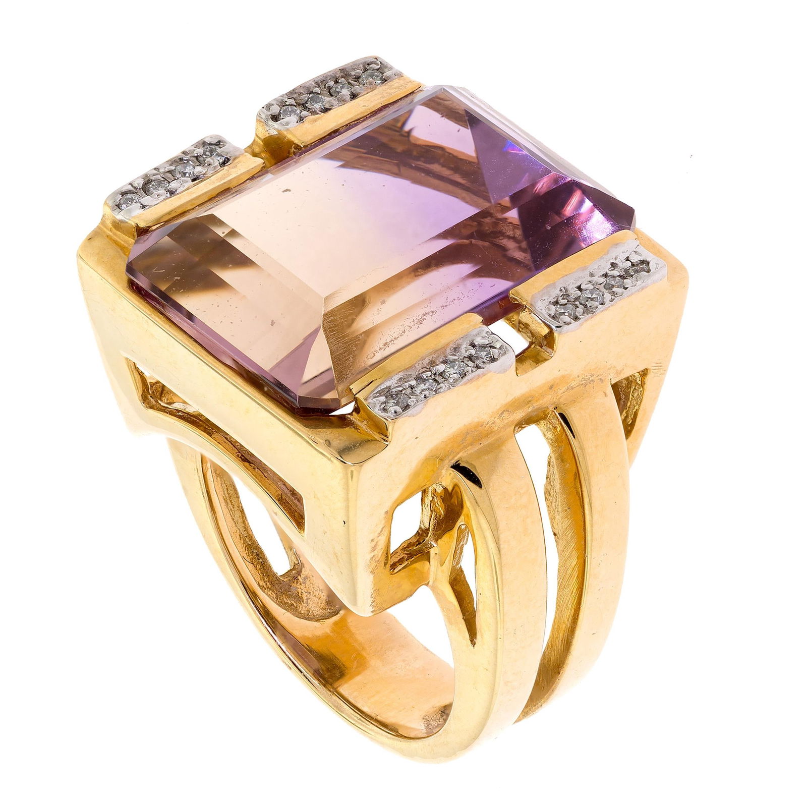 14K GOLD AMETRINE QUARTZ & DIAMOND RING. (1 of 12)