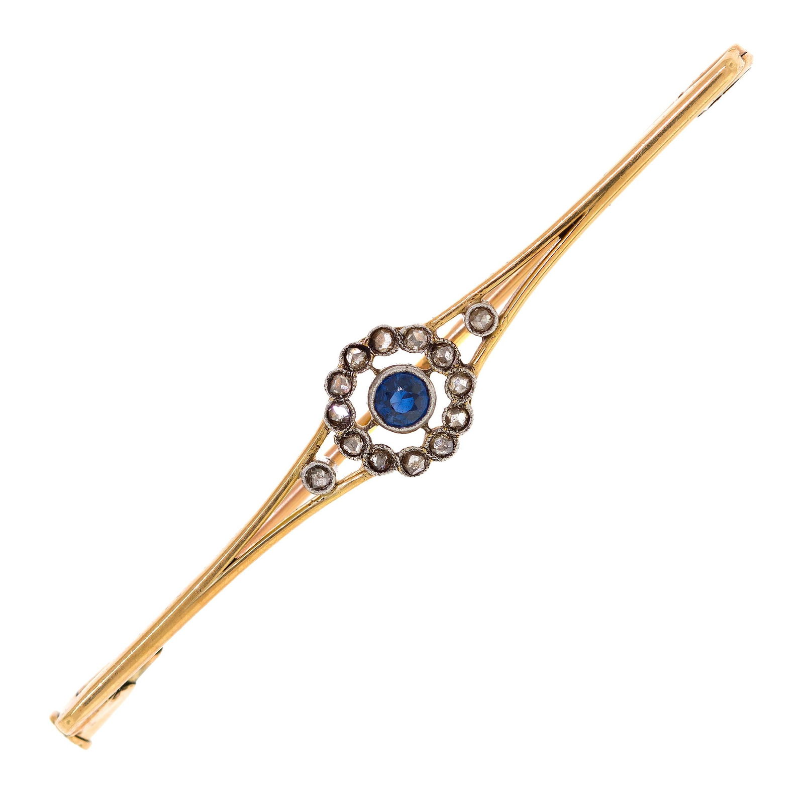 ANTIQUE FRENCH 18K GOLD SAPPHIRE & DIAMOND PIN. (1 of 8)