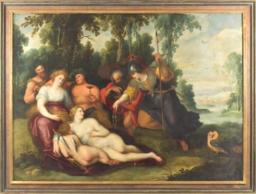 18TH C. DUTCH OIL, AFTER VAN NEEN, MINERVA AND VENUS.