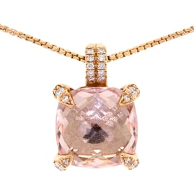 DAVID YURMAN 18K GOLD MORGANITE & DIAMOND NECKLACE.