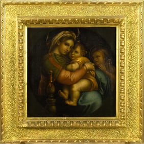 19TH C. OIL, AFTER RAPHAEL’S MADONNA DELLA SEGGIOLA.