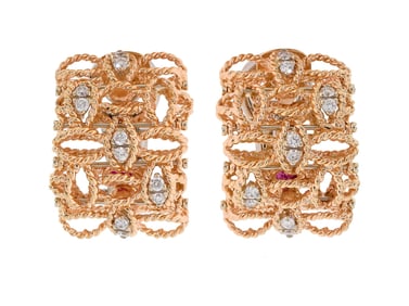 ROBERTO COIN 18K GOLD DIAMOND EARRINGS.