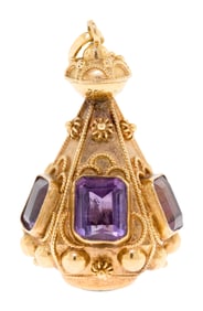 18K GOLD VENETIAN ETRUSCAN AMETHYST FOB.