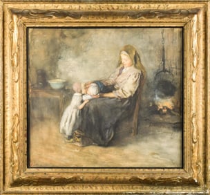 ALBERT NEUHUYS WATERCOLOR, MOTHER AND CHILDREN.