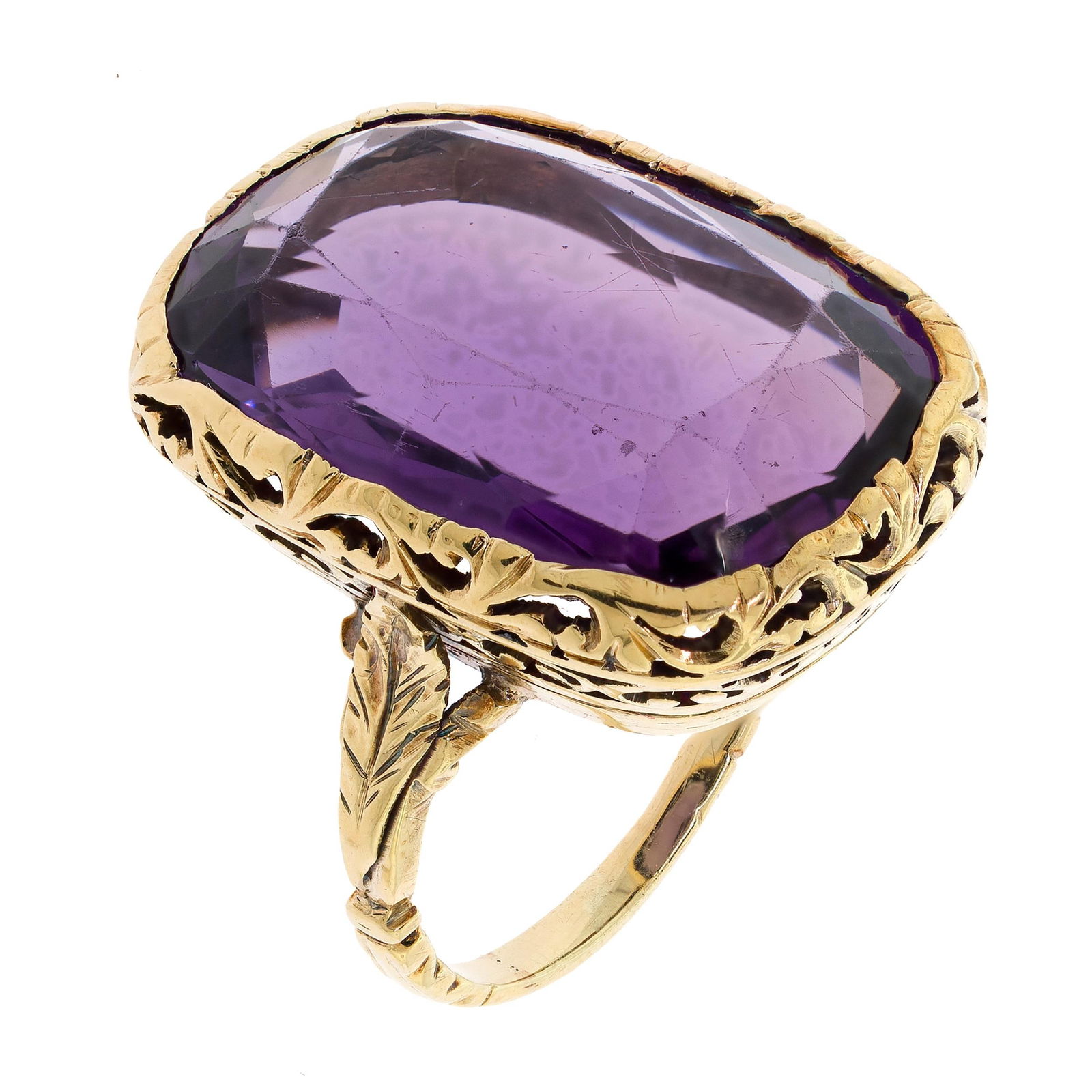 VINTAGE 14K GOLD AMETHYST FILIGREE RING. (1 of 12)