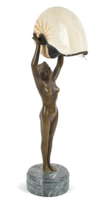 ART DECO BRONZE NAUTILUS LAMP.