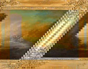 19TH C. EUROPEAN OIL, COASTAL LANDSCAPE.