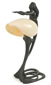 ART NOUVEAU FIGURAL NAUTILUS LAMP.