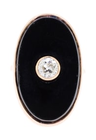ANTIQUE 14K GOLD BLACK ONYX & DIAMOND RING.