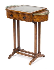 19TH C. BURL WOOD WORK STAND.