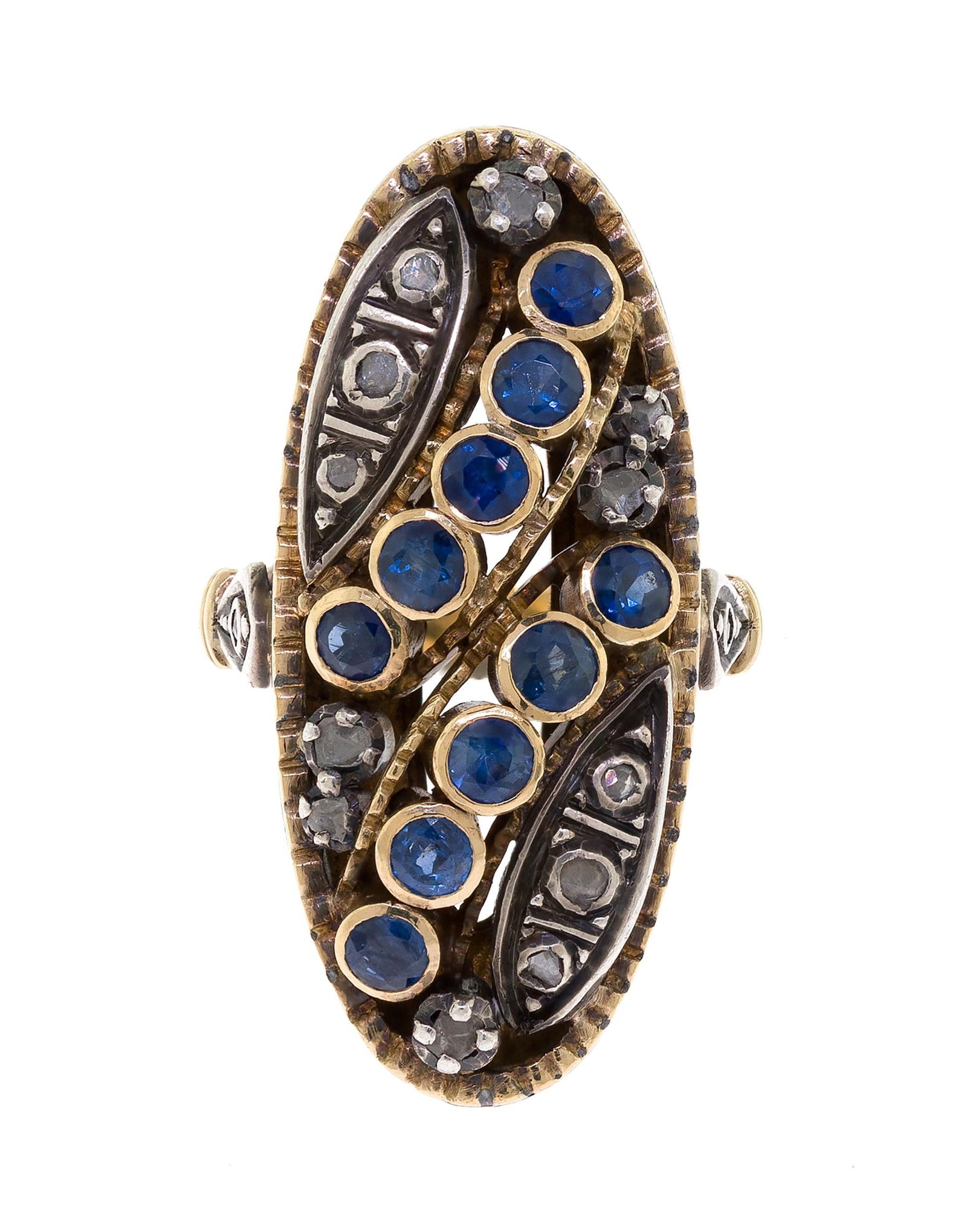 14K GOLD SAPPHIRE & ROSE CUT DIAMOND RING. (1 of 11)