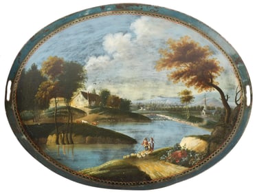 ANTIQUE PAINTED TOLEWARE TRAY.