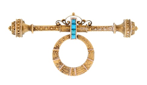 VICTORIAN 14K GOLD ETRUSCAN REVIVAL GRANULATED PIN.