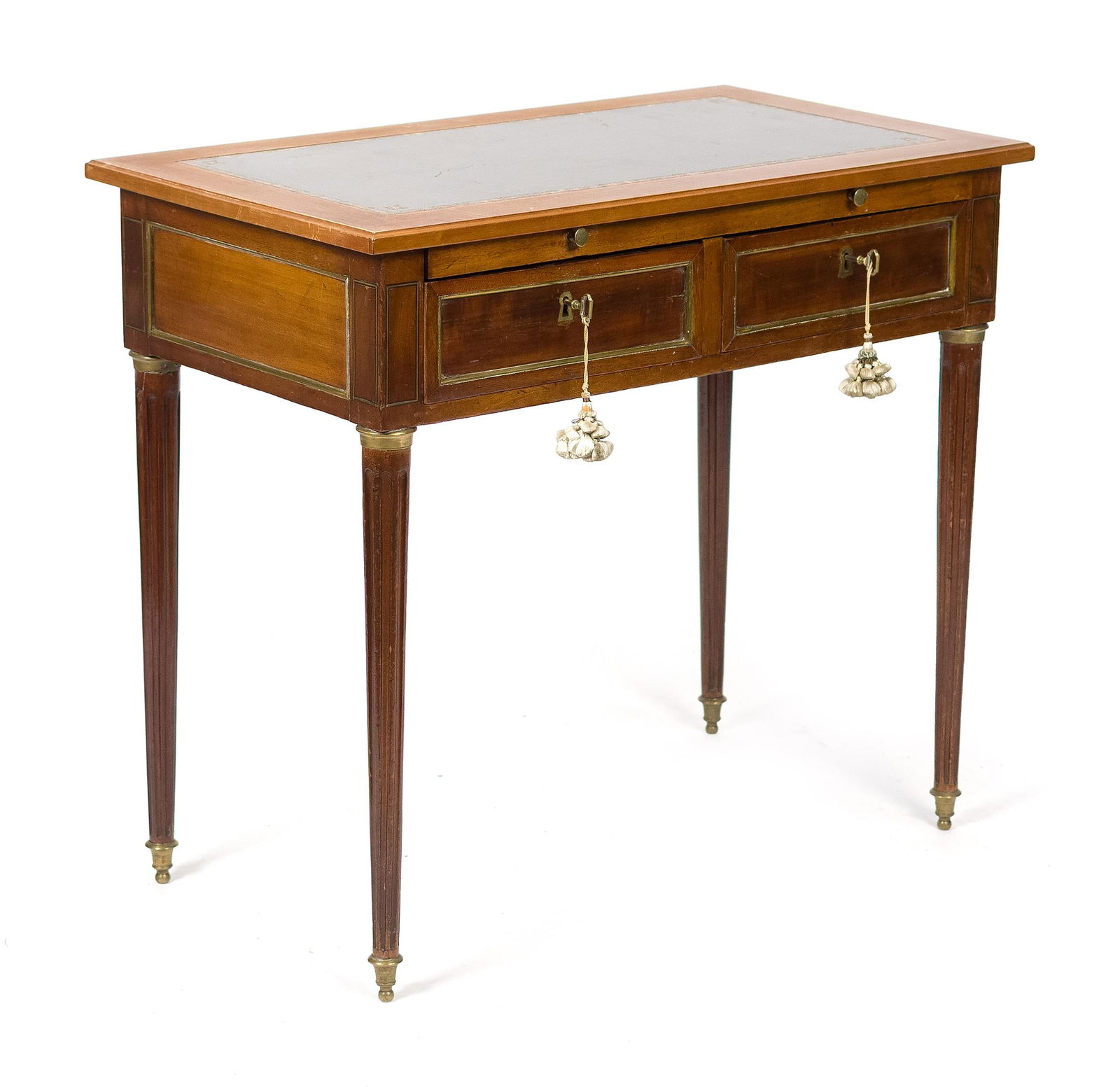 ANTIQUE FRENCH LEATHER TOP WRITING DESK. (1 of 12)