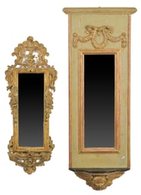 TWO ANTIQUE FRENCH GILT WALL MIRRORS.