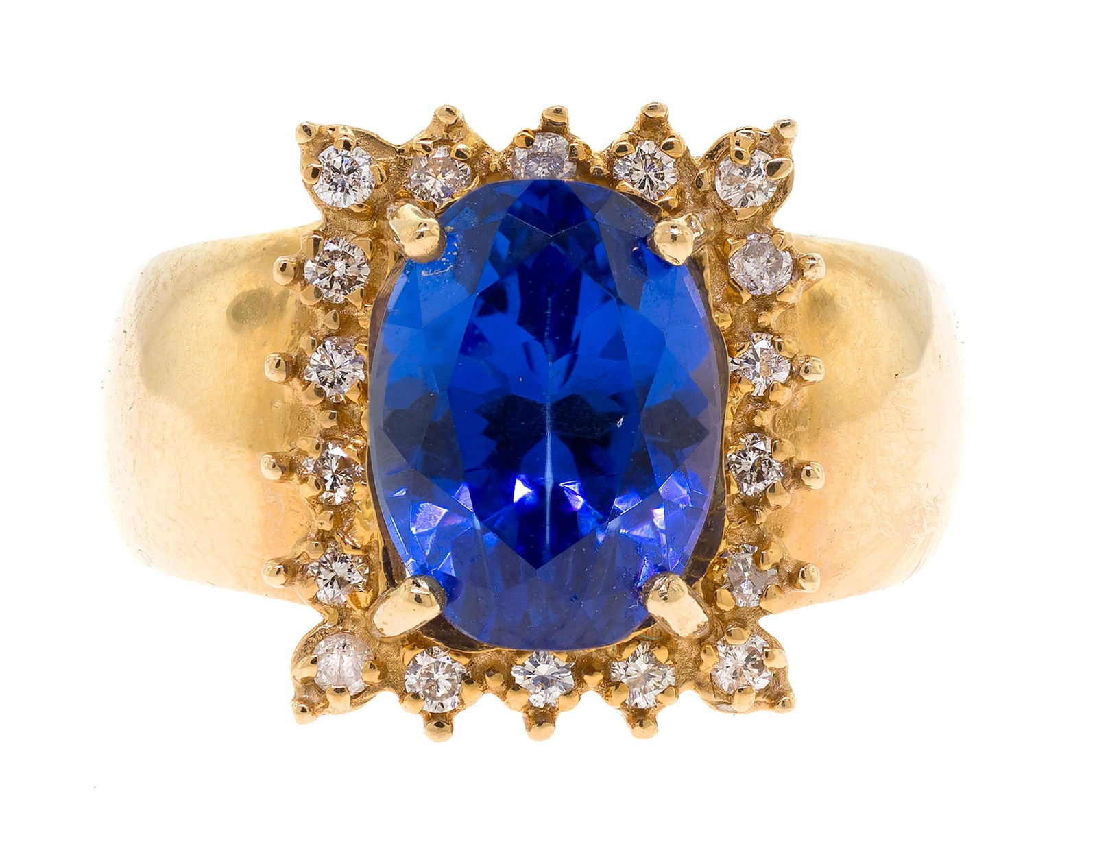 14K GOLD 3.35 CT. OVAL TANZANITE & DIAMOND RING. (1 of 12)
