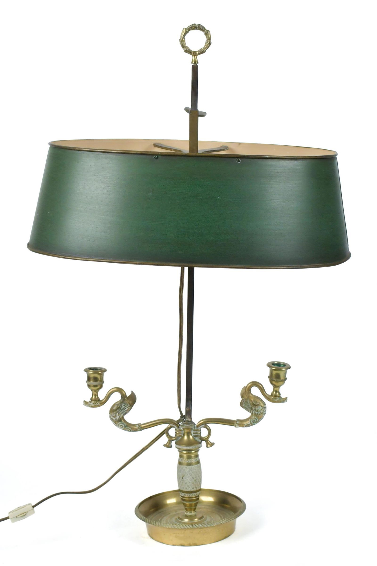 ANTIQUE BRASS BOUILLOTTE LAMP, SWANS. (1 of 11)