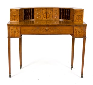 ANTIQUE EDWARDIAN SATINWOOD CARLETON HOUSE DESK.