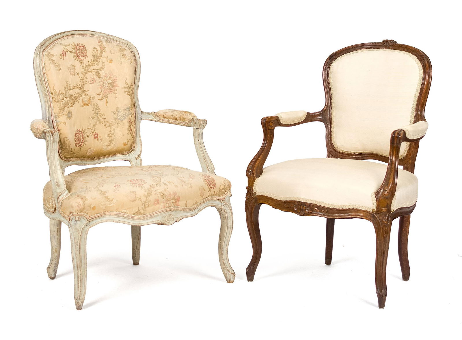 TWO PERIOD FRENCH ARMCHAIRS. (1 of 11)