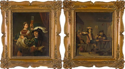 TWO 19TH C. OILS ON TIN, DUTCH TAVERN SCENES.