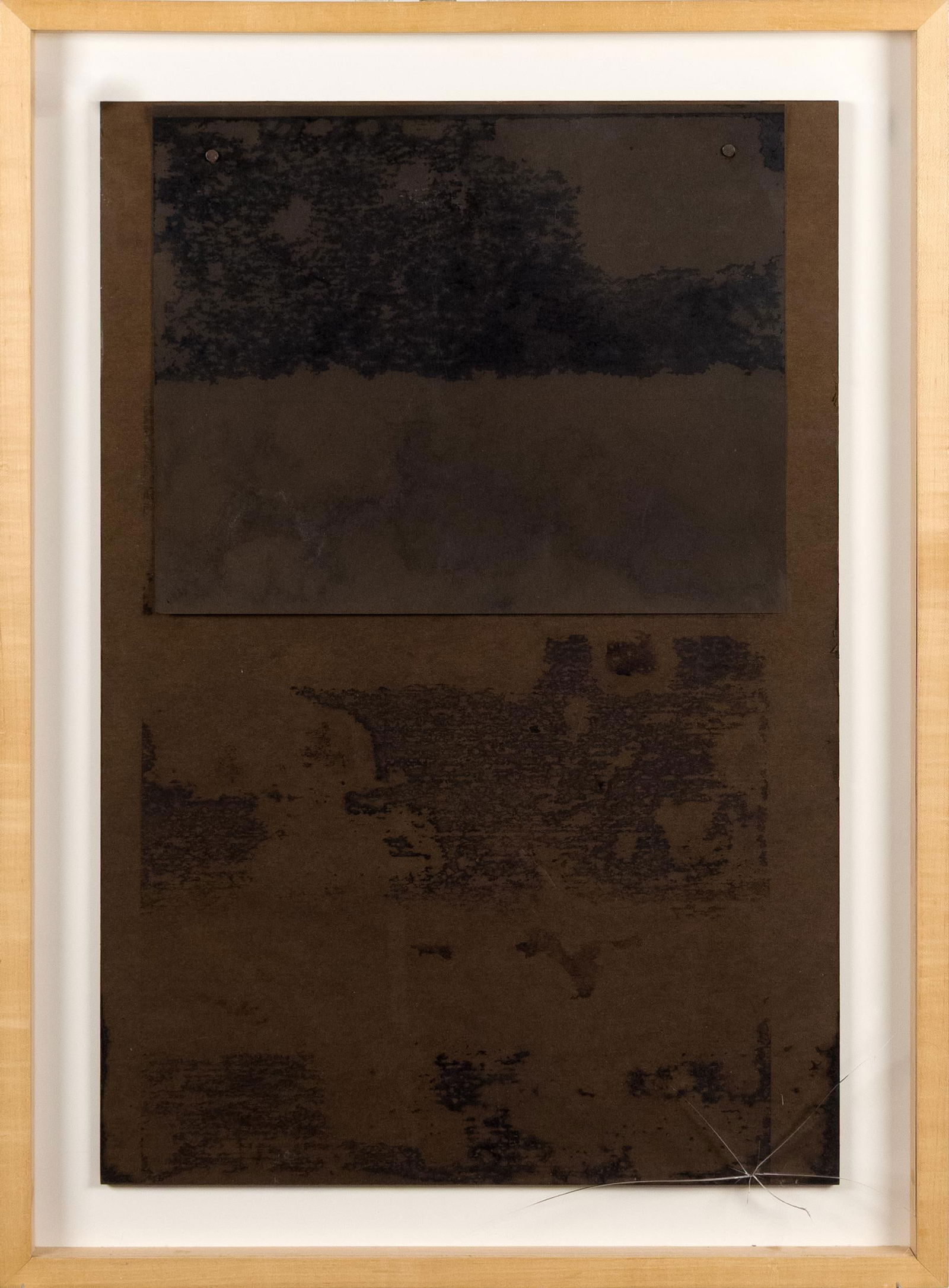 DOROTHEA ROCKBURNE MIXED MEDIA, LEVELING SERIES.: A Dorothea Rockburne (b. 1932) mixed media, 'Leveling Series', made of board, masonry nails and paper, with a Chrisities sales label on reverse. Frame 35.5” x 25.5”. Provenance: Ilse Bisch