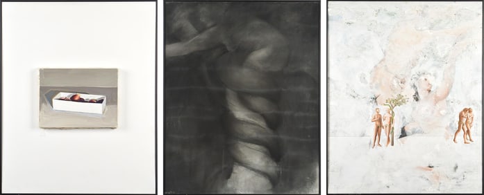 DONALD BRADFORD MIXED MEDIA TRIPTYCH, FIRST FIGS.