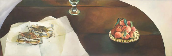 ANNE ABRONS OIL, STILL LIFE WITH CRABS.