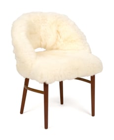 DANISH FRODE HOLM VANITY CHAIR IN LAMBS WOOL.