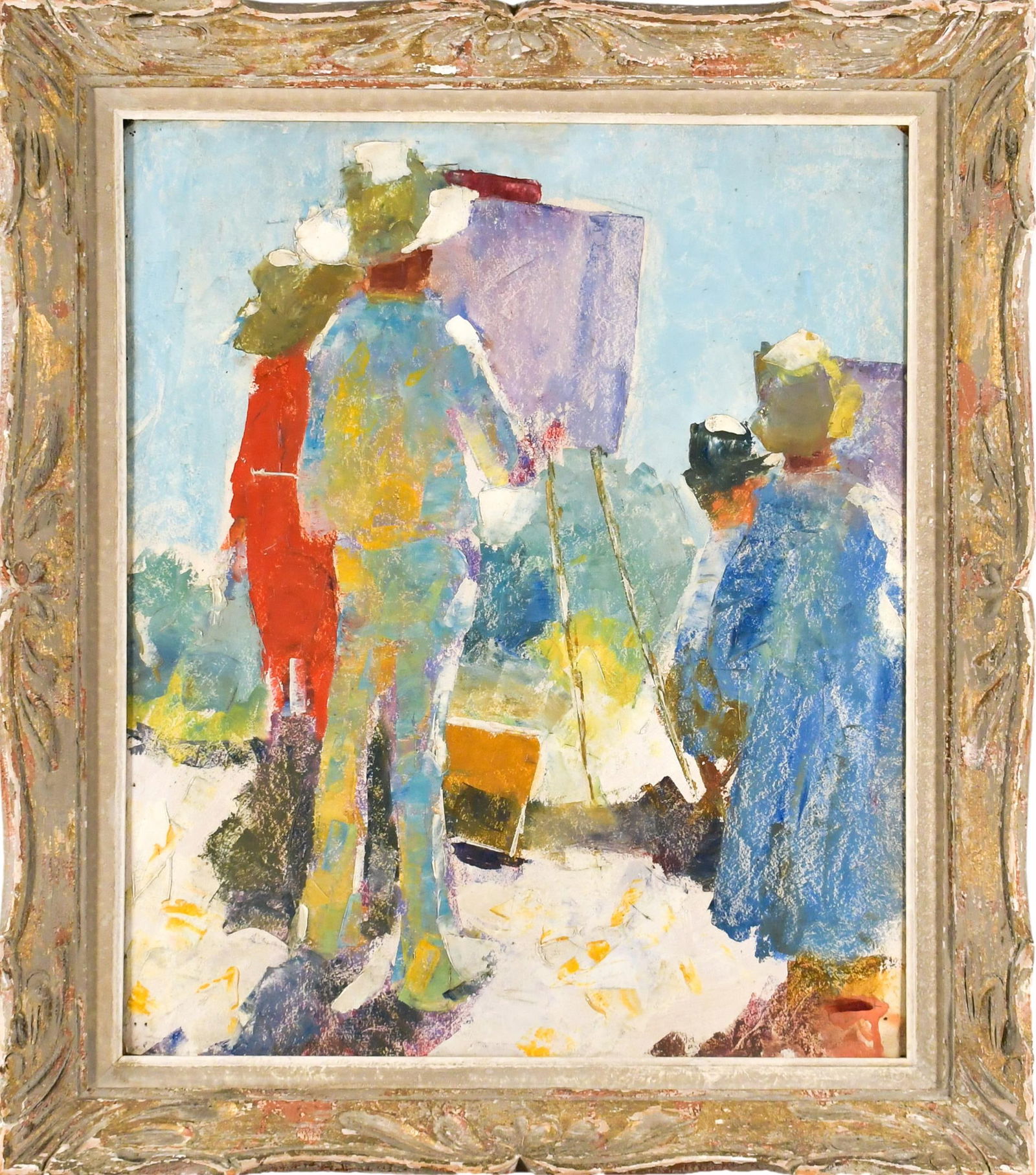 ISABELLE COLL OIL, PLEIN AIR PAINTERS.: An Isabelle Coll oil on canvas board, plein air painters, signed on reverse 'Isabelle Coll painted in 1920s Cape Cod'. Frame 29” x 25.5”.