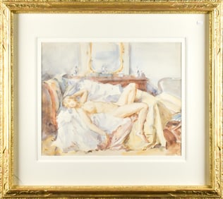 WILFRED GABRIEL DE GLEHN WATERCOLOR, RECLINING NUDE.