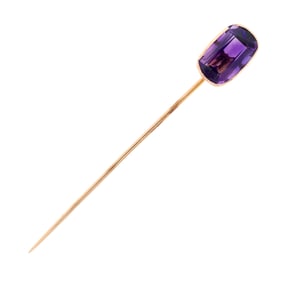 VICTORIAN 14K GOLD AMETHYST STICK PIN.
