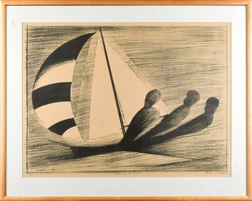 CHARLES BLACKMAN LITHOGRAPH, BALANCING THE BOAT.