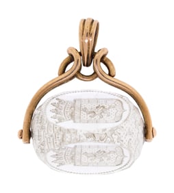 ANTIQUE 14K GOLD FAMILY CREST WATCH FOB.