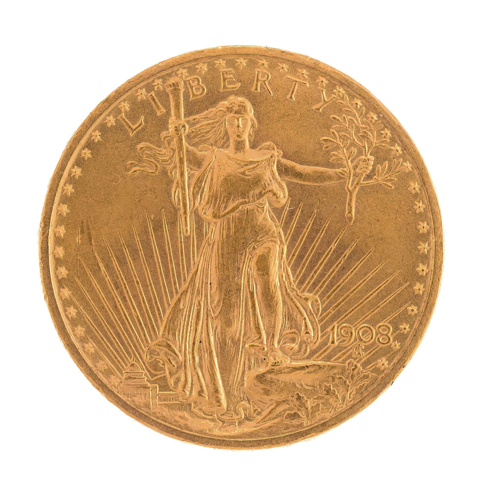 1908 ST. GAUDENS DOUBLE EAGELE $20 GOLD COIN. (1 of 7)