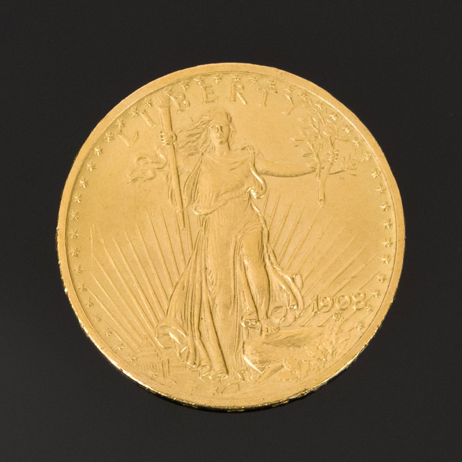 1908 ST. GAUDENS DOUBLE EAGELE $20 GOLD COIN. - 4