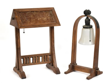 TWO 20TH C. STICKLEY DESK LAMPS.