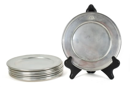 CARTIER STERLING PLATES, SET OF 8.
