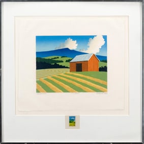 SABRA FIELD WOODBLOCK PRINT, WINDROWS.