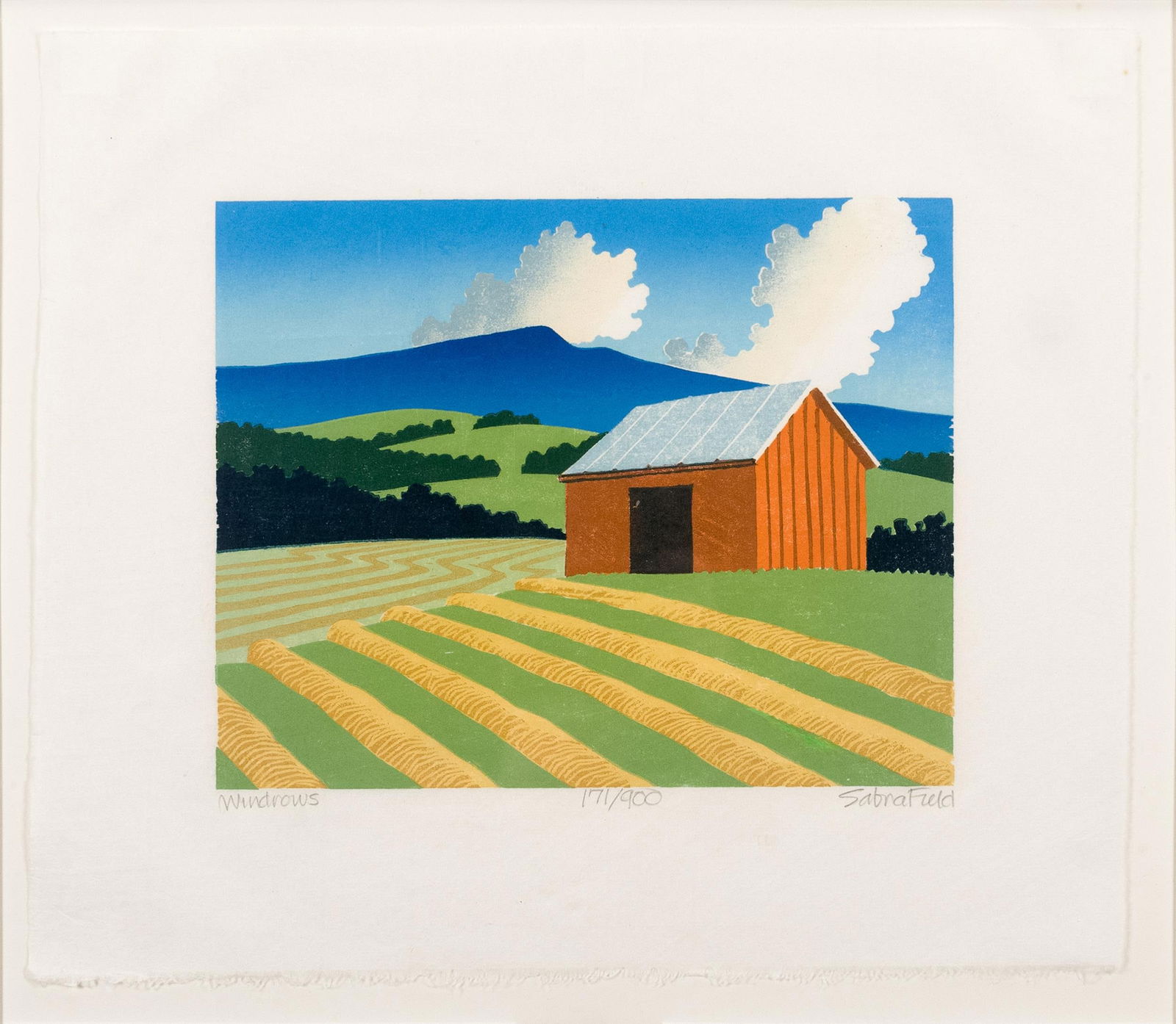 SABRA FIELD WOODBLOCK PRINT, WINDROWS. - 2