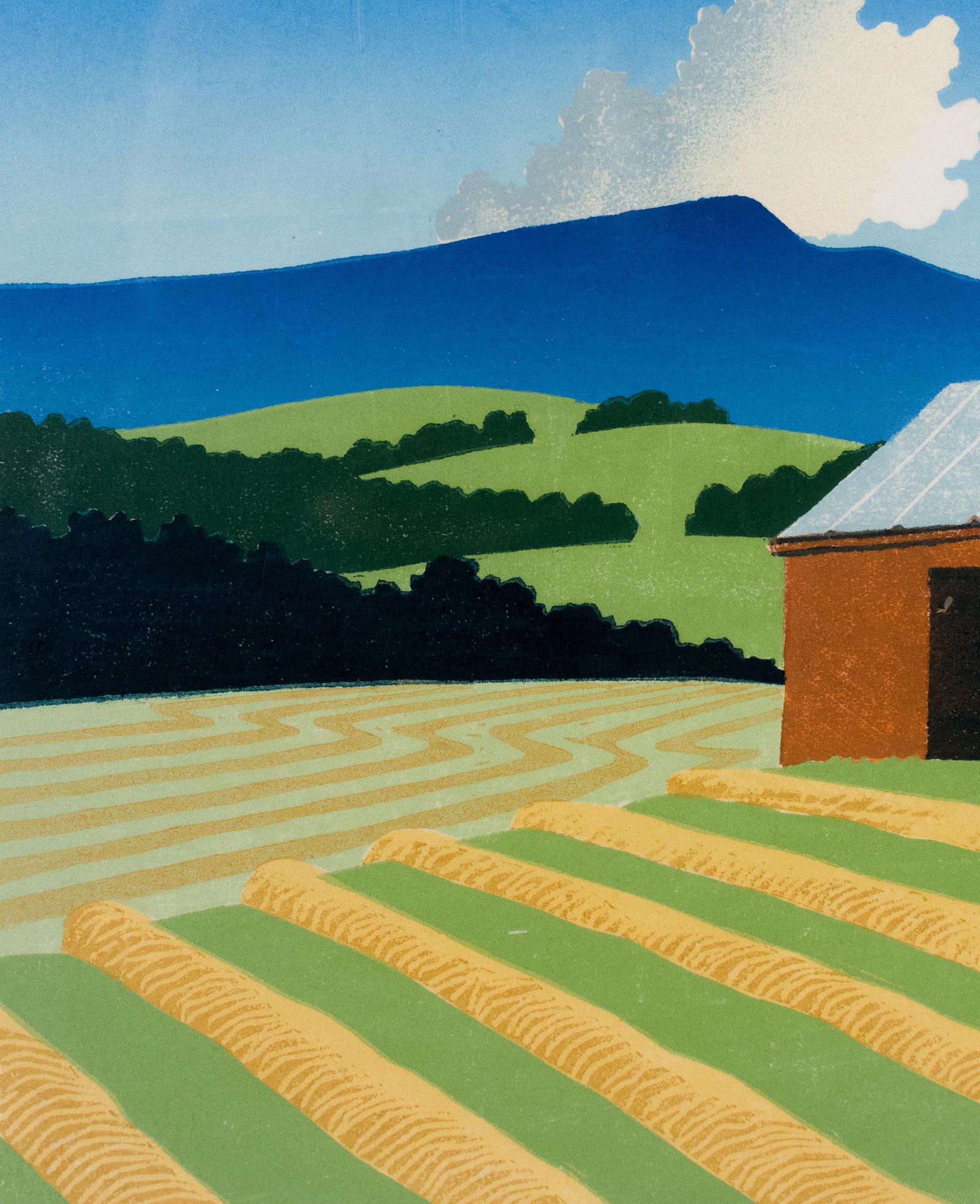 SABRA FIELD WOODBLOCK PRINT, WINDROWS. - 4