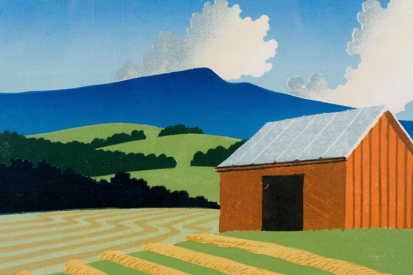 SABRA FIELD WOODBLOCK PRINT, WINDROWS. - 5