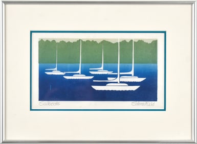 SABRA FIELD WOODBLOCK PRINT, SAILBOATS