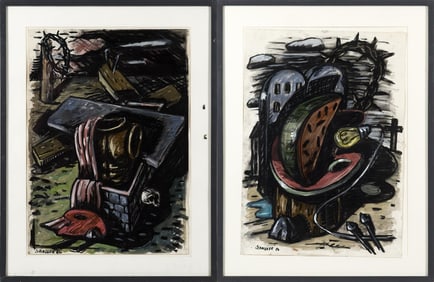 TWO THOMAS SCHINDLER GOUACHES, STILL LIFES.